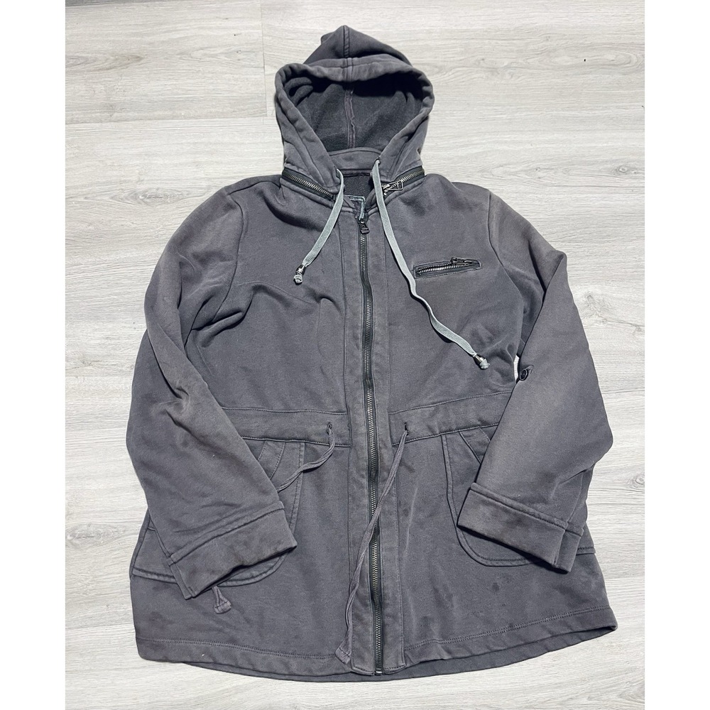 Vintage Y2K Forever 21 Grey Full Zip Hoodie Jacket‎ Utility Style Large